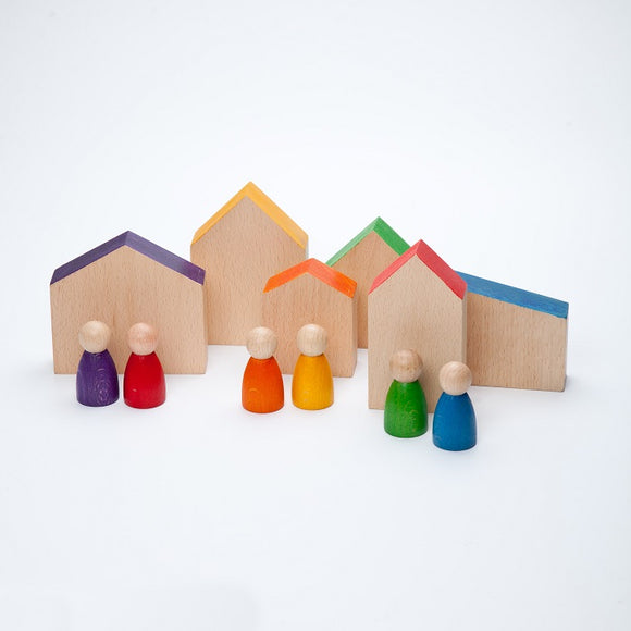 Grapat 12 Wooden Houses and Nins Peg People