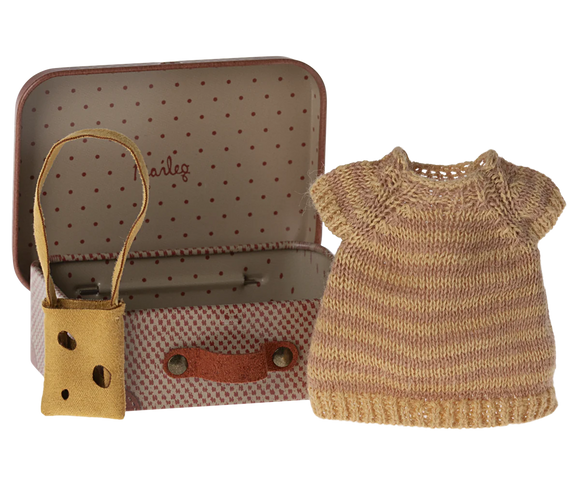 Maileg Knitted Dress & Bag in Suitcase, Mouse - Big Sister