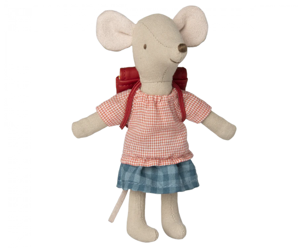 Maileg Tricycle Mouse, Big Sister with bag, red