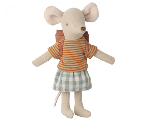 Maileg Tricycle Mouse, Big Sister with bag, old rose