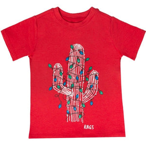 Rags Short Sleeve Rounded Kids Tee in 'Christmas Cactus' Poinsettia