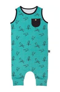 Rags ***BOUTIQUE EXCLUSIVE*** Tank Pocket with Button Capri Rag Romper in 'Spring Birds' Turquoise