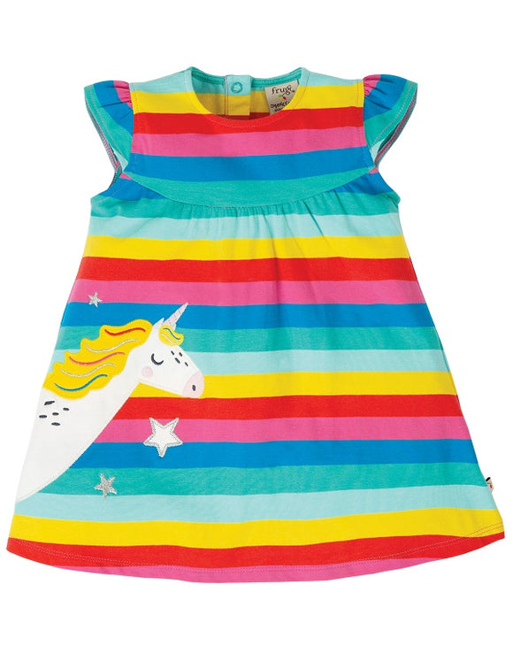 Frugi - Little Lola Dress in Flamingo Multi Stripe/Unicorn (SS20)