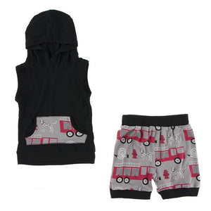 Kickee Pants - Print Short Sleeve Hoodie Tank Outfit Set in Feather Firefighter