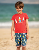 Frugi - Stanley Applique T-Shirt in Koi Red/Boats (SS20)