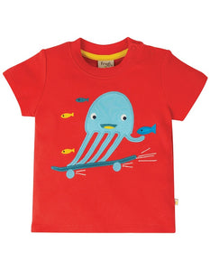Frugi - Little Creature Applique Top in Koi Red/Jellyfish (SS20)