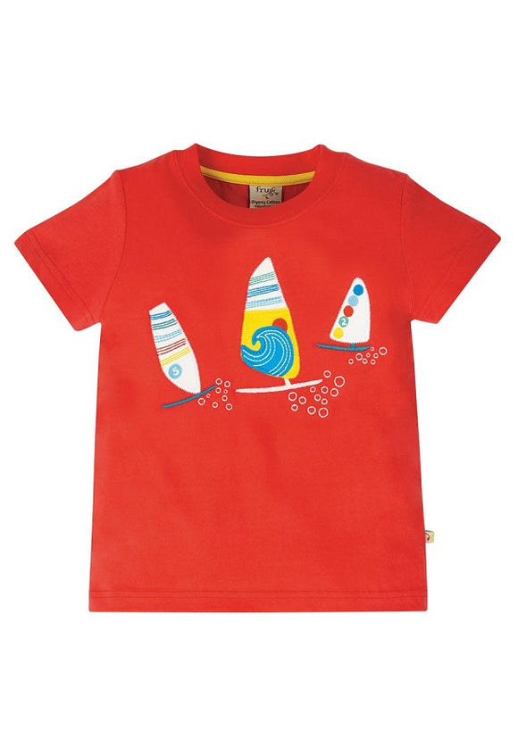 Frugi - Stanley Applique T-Shirt in Koi Red/Boats (SS20)