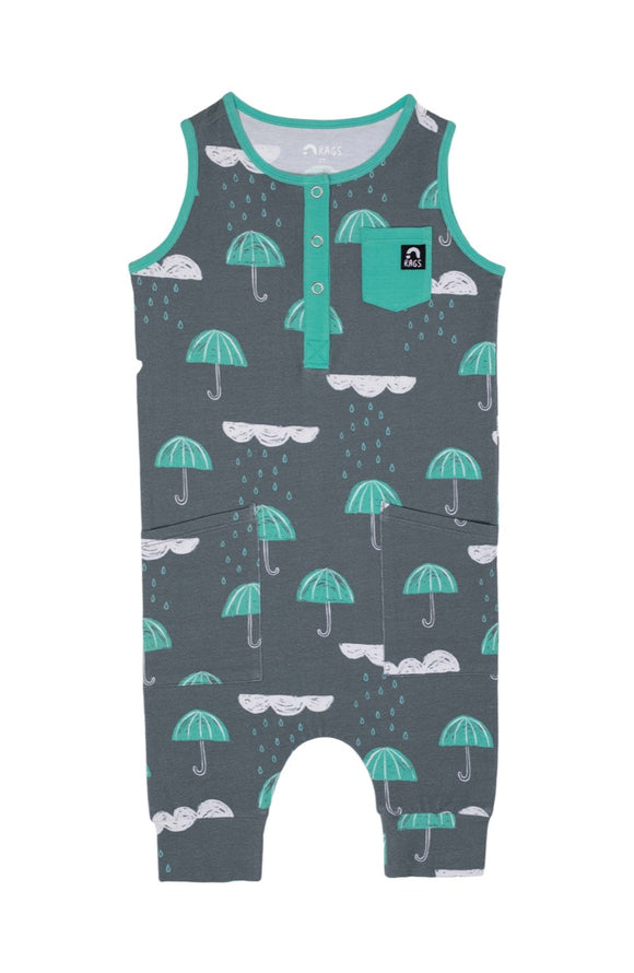 Rags ***BOUTIQUE EXCLUSIVE*** Tank Henley Capri Chest and Hip Pocket Rag Romper in 'Rainy Day' Stormy Weather