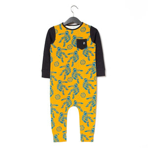 Rags Long Sleeve Chest Pocket Rag Romper in Astronauts