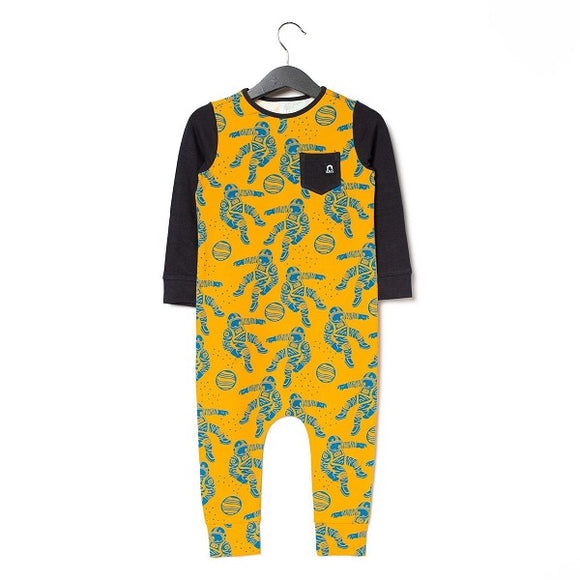 Rags Long Sleeve Chest Pocket Rag Romper in Astronauts