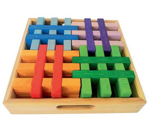 Bauspiel Grid Blocks Colored 12 pieces with Tray