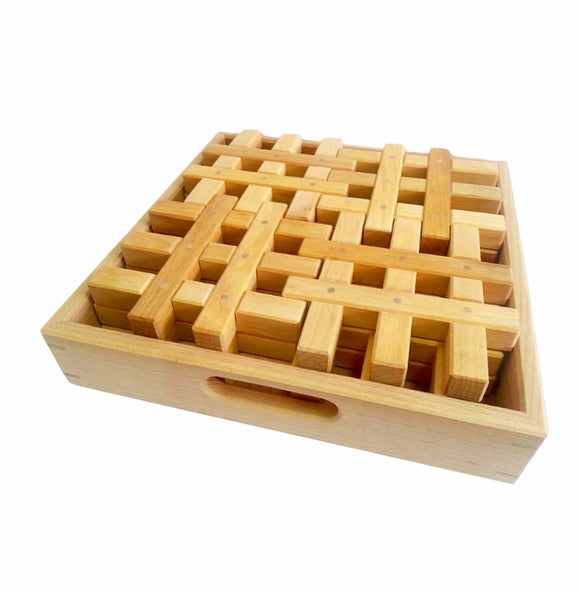 Bauspiel Grid Blocks Natural 12 pieces with Tray