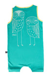 Rags ***BOUTIQUE EXCLUSIVE*** Tank Henley Short Rag Romper 'Owls' in Pool Green