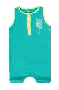 Rags ***BOUTIQUE EXCLUSIVE*** Tank Henley Short Rag Romper 'Owls' in Pool Green